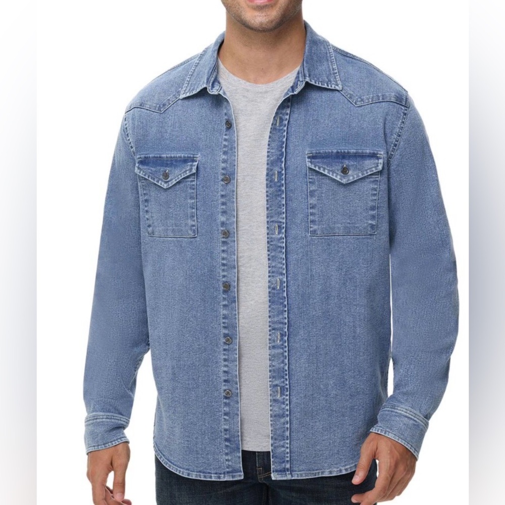 Men's Frye Denim Button Up Western Style Shirt Medium Wash Size XXL